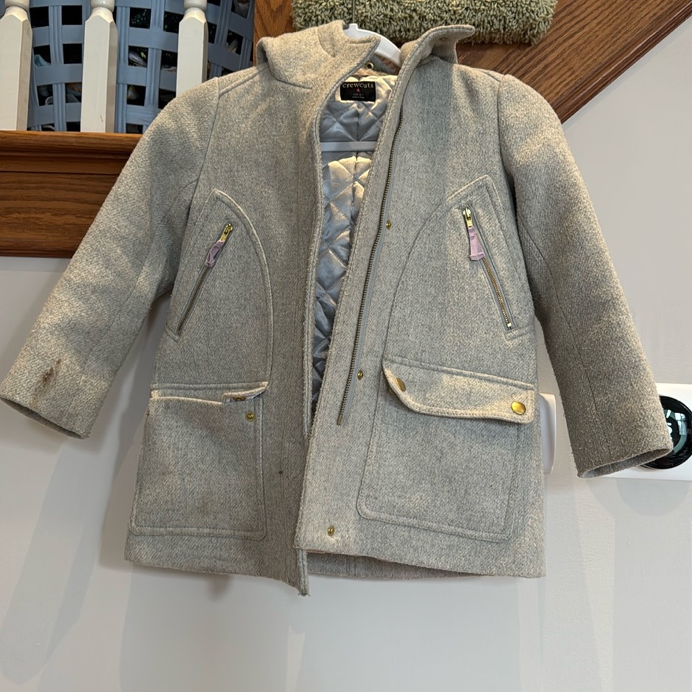 Jcrew wool blend pocket coat hooded size 6-7 kids